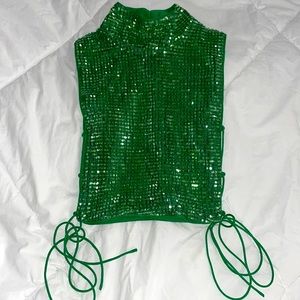 h:ours size XS green sequin crop top